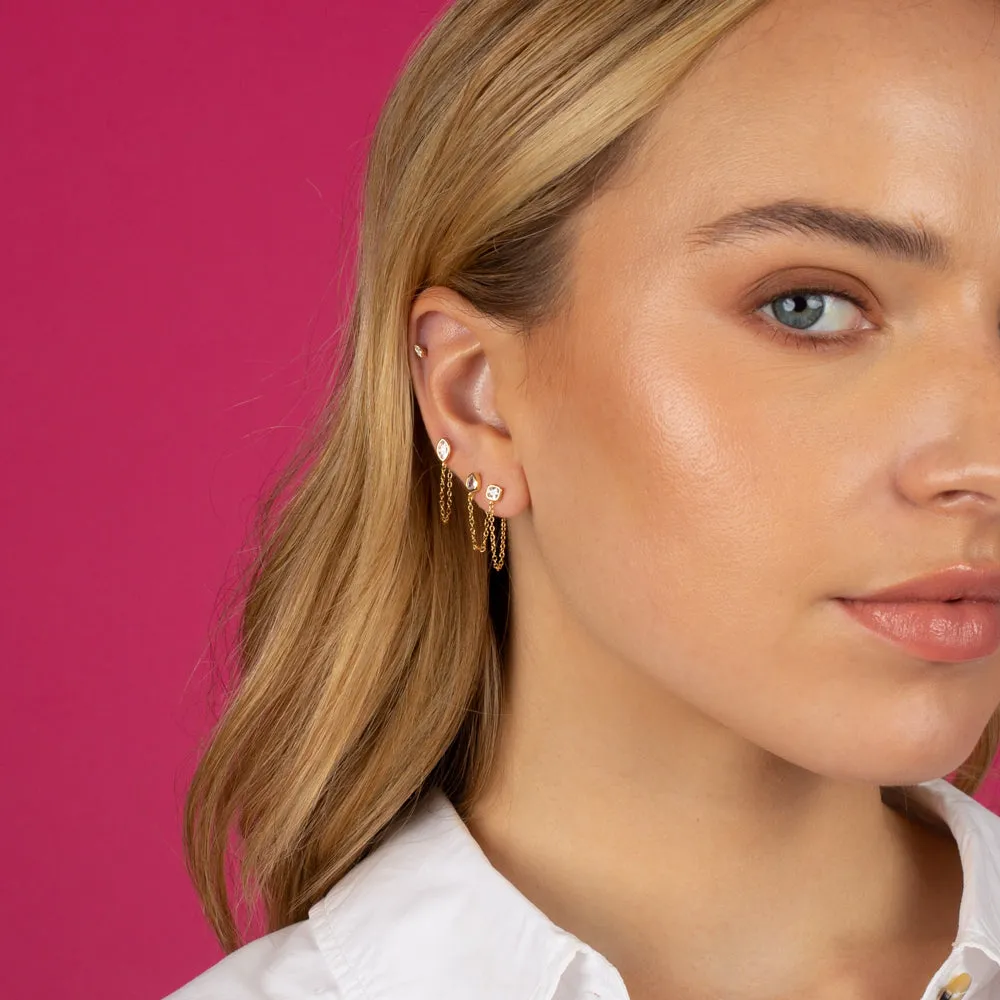 Pear Bezel Front Back Stud Earring