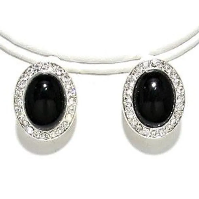 Pearl (faux) Black Necklace & Clip-On Earrings Set