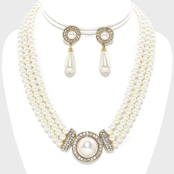 Pearl  (faux) Cream Necklace & Earrings Set