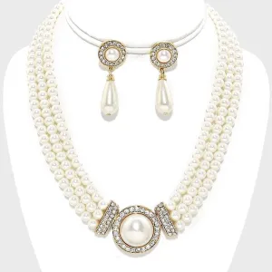 Pearl  (faux) Cream Necklace & Earrings Set