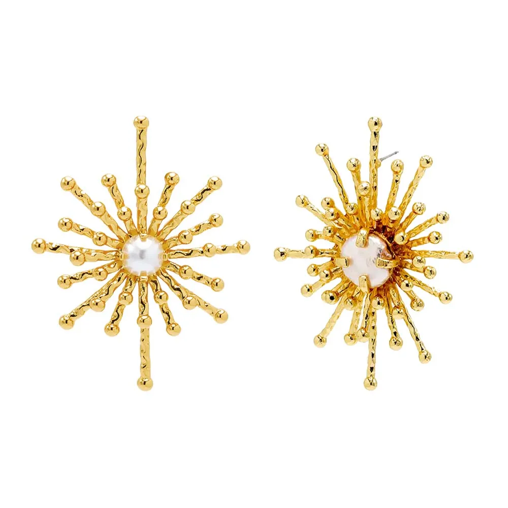 Pearl X Beaded Lined Spike Chandelier Stud Earring
