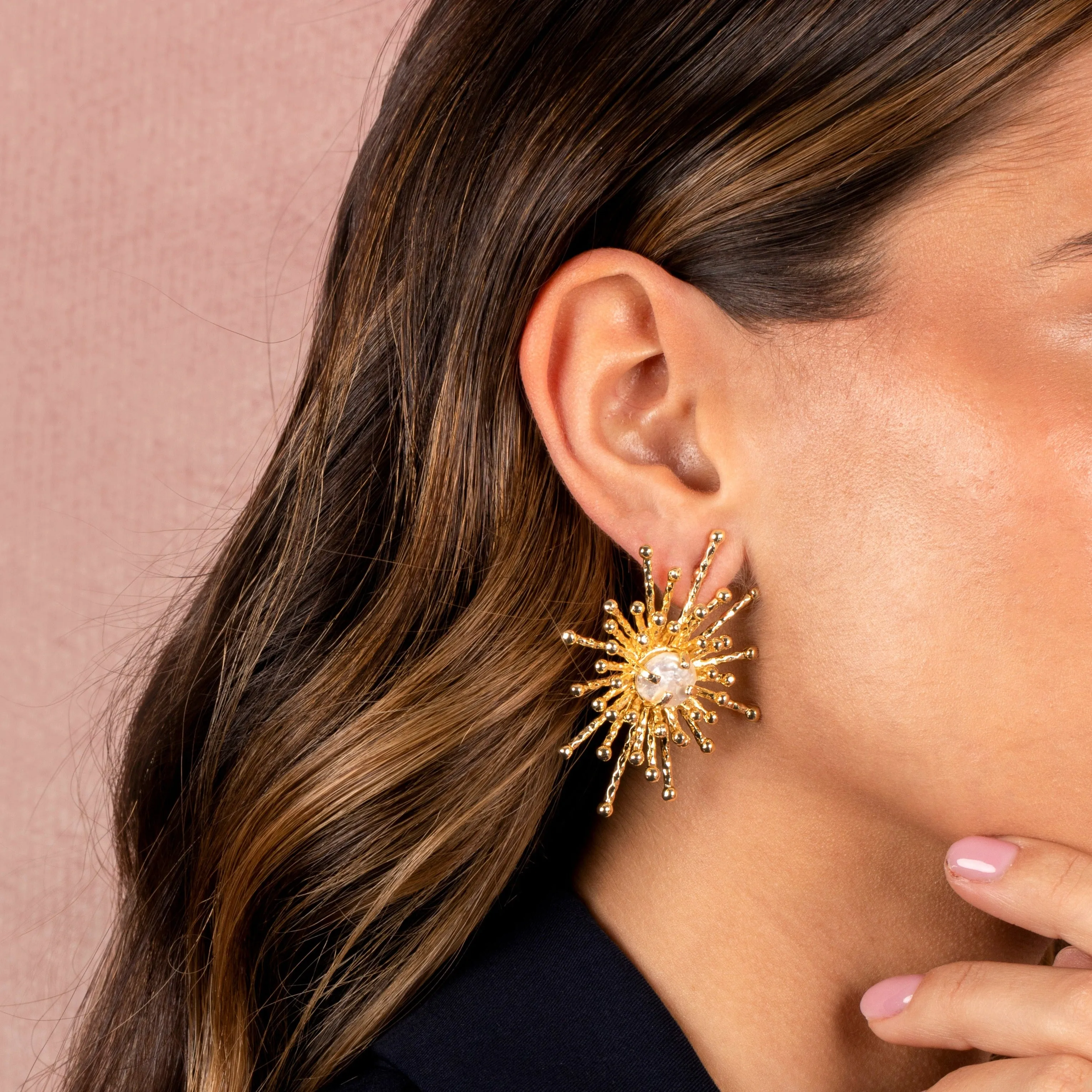 Pearl X Beaded Lined Spike Chandelier Stud Earring
