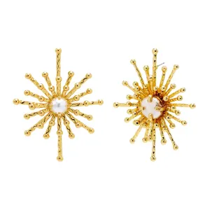 Pearl X Beaded Lined Spike Chandelier Stud Earring
