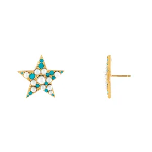 Pearl X Turquoise Star Stud Earring