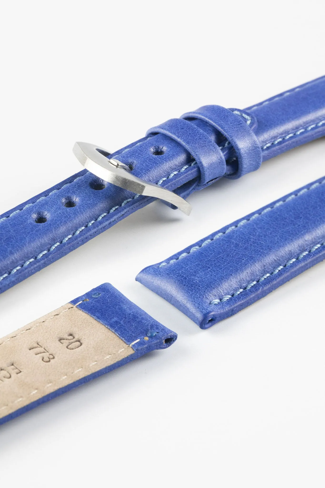 Pebro CADW Padded Vintage Leather Watch Strap in ROYAL BLUE