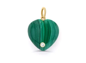Pendant 14kt Gold Malachite Heart & Round Diamonds