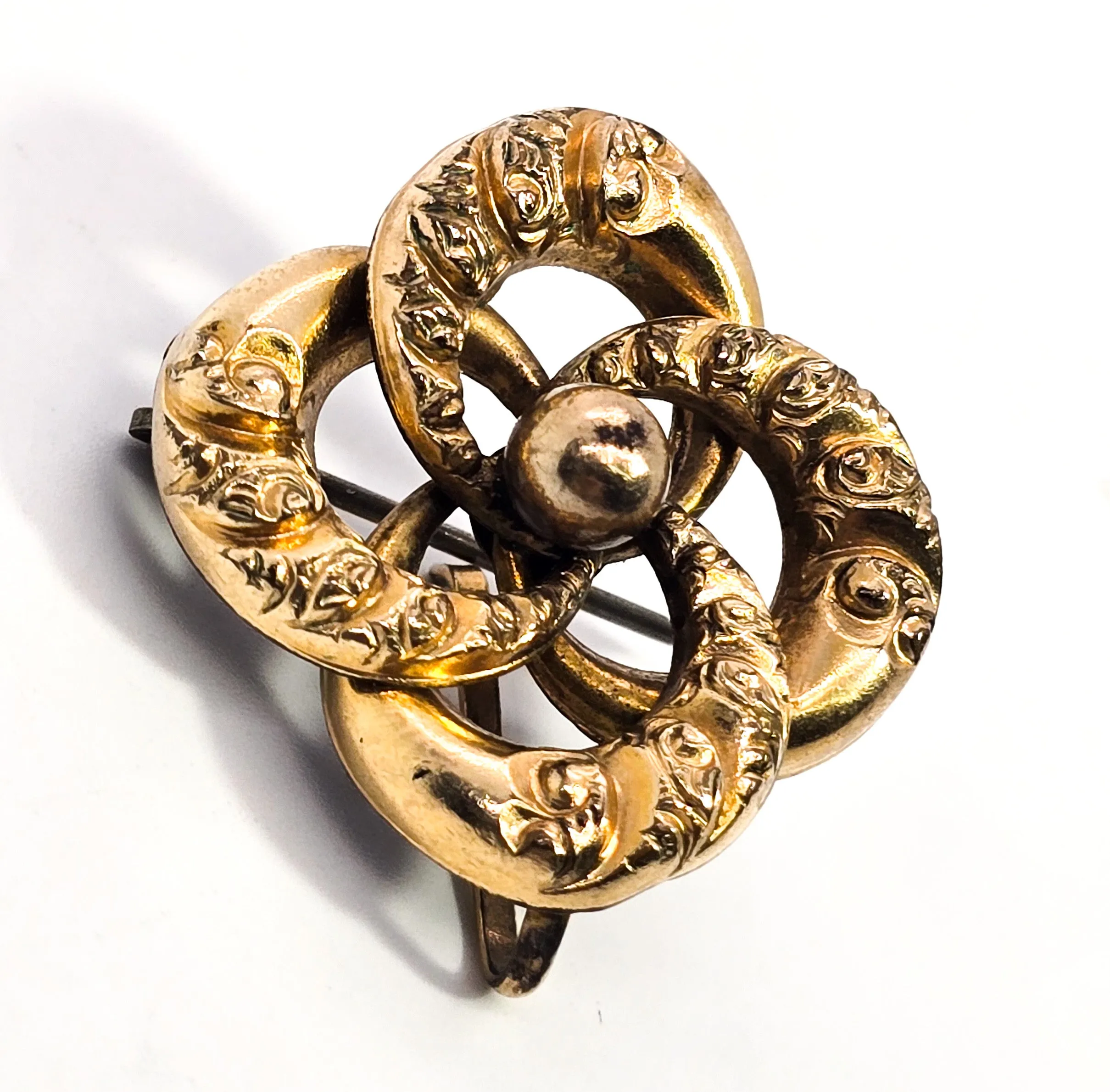 Plainville Stock Company 14k yellow gold filled lovers knot Victorian antique fob brooch