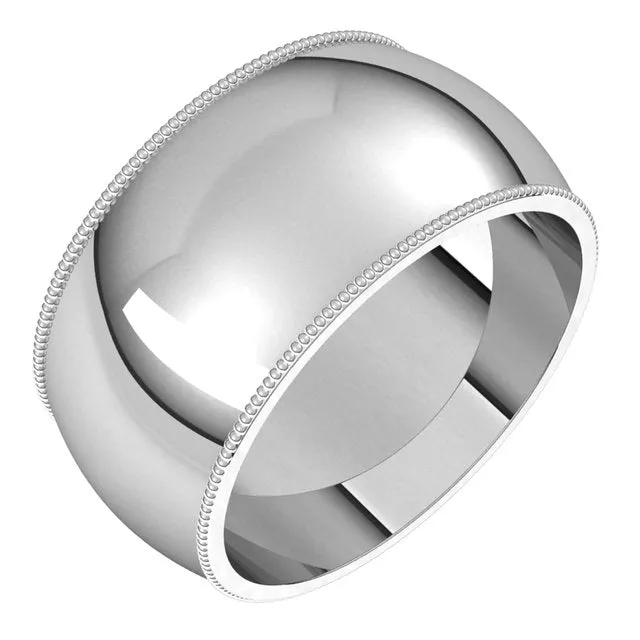 Platinum 10 mm Milgrain Half Round Wedding Band