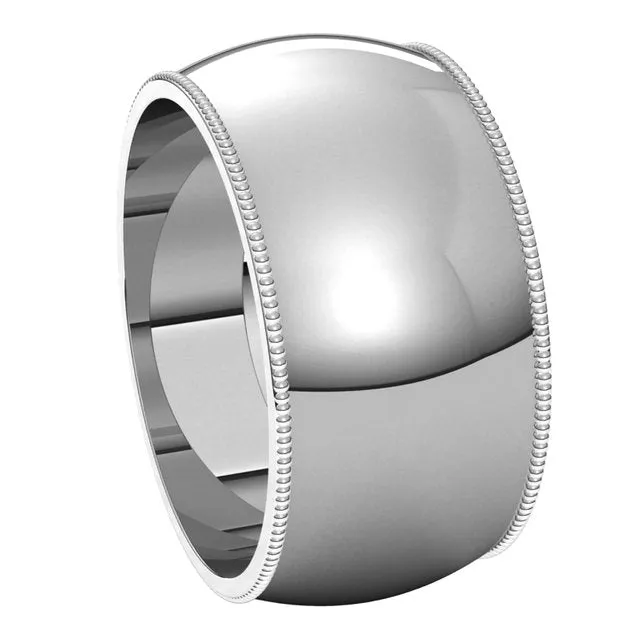 Platinum 10 mm Milgrain Half Round Wedding Band