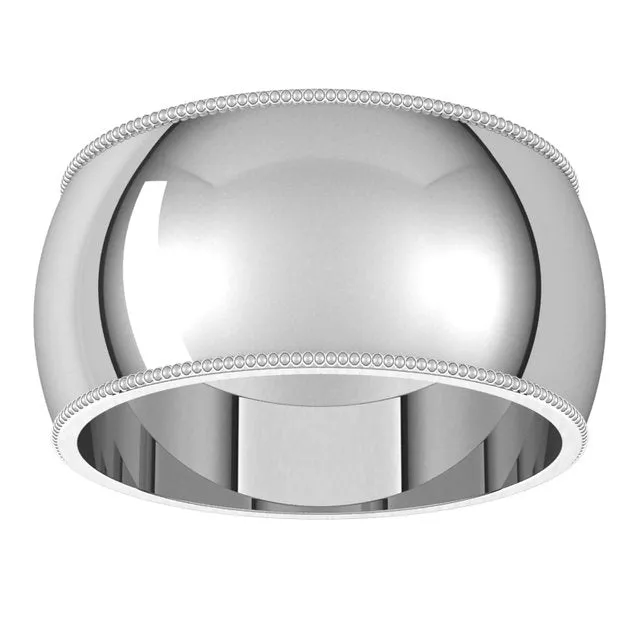 Platinum 10 mm Milgrain Half Round Wedding Band