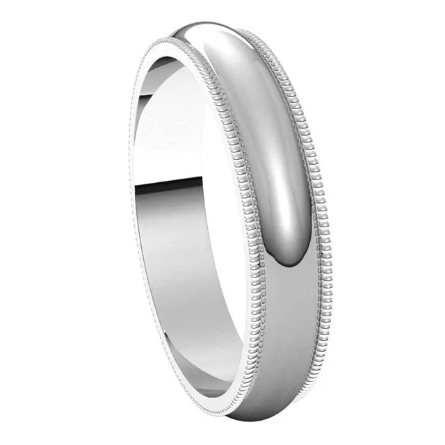 Platinum 4 mm Milgrain Half Round Wedding Band