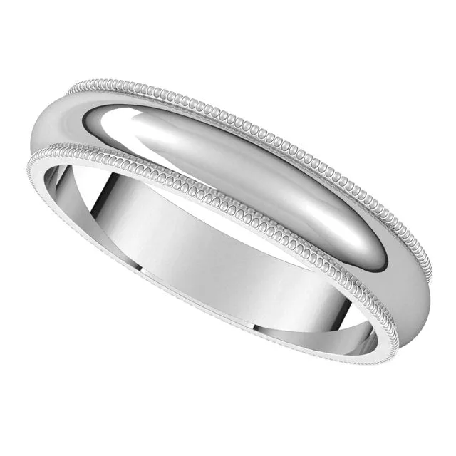 Platinum 4 mm Milgrain Half Round Wedding Band