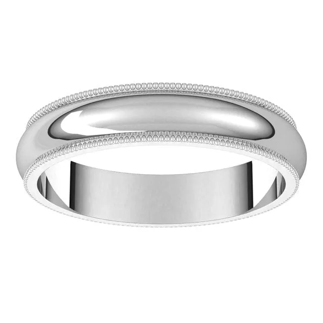 Platinum 4 mm Milgrain Half Round Wedding Band