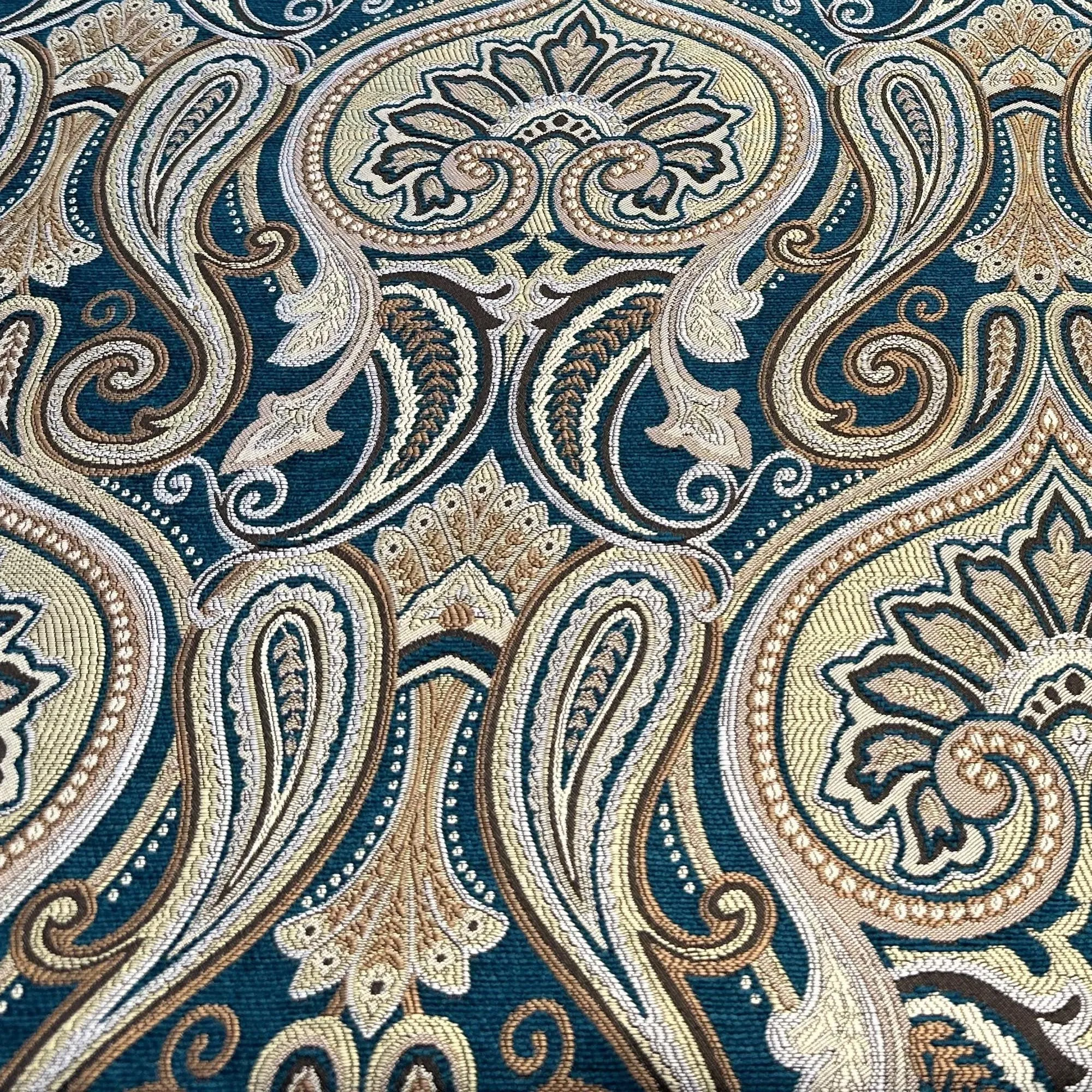 Plutus Blue Gold Beige Majestic Swirl Paisley Luxury Throw Pillow