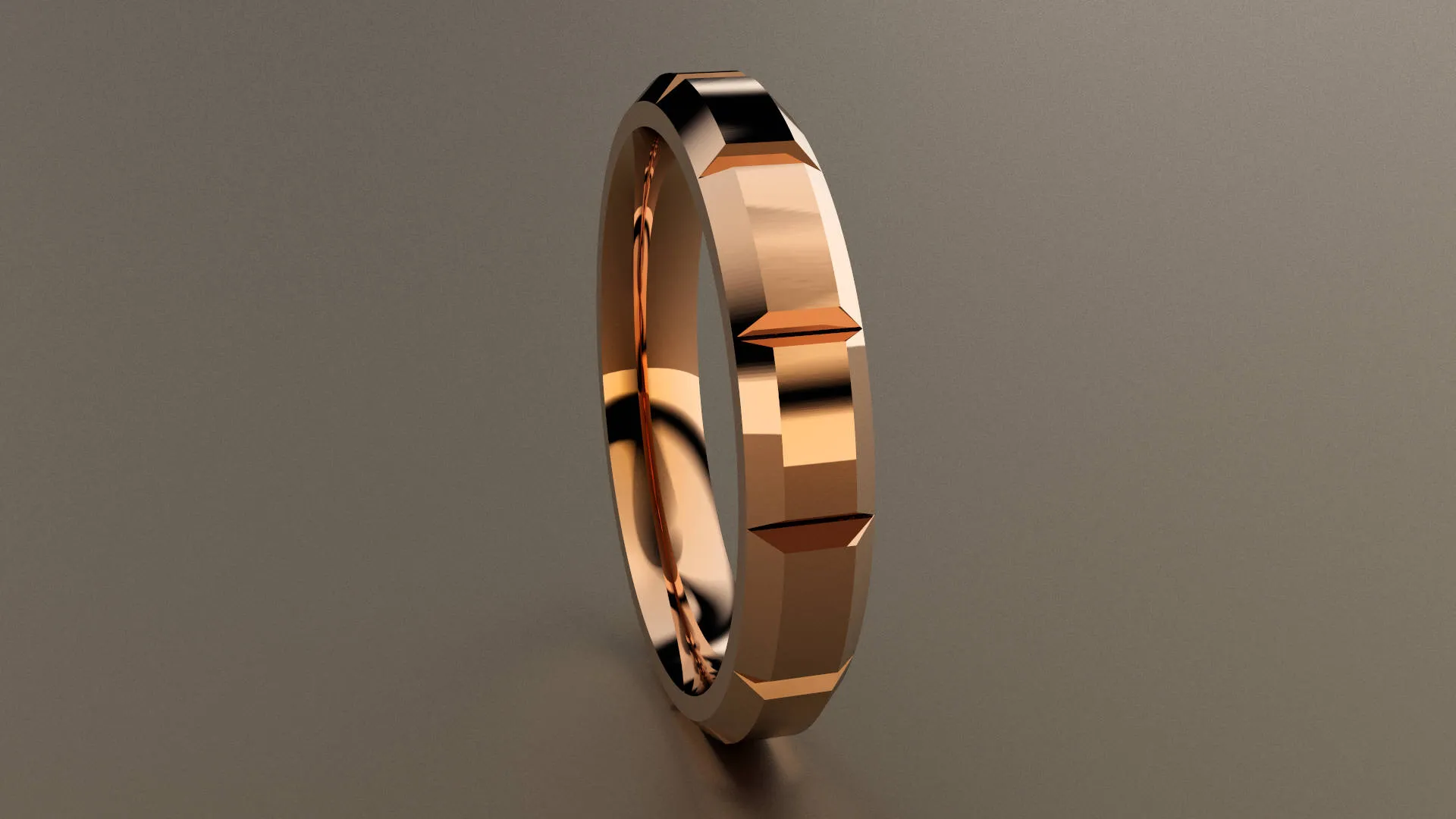 Polished Rose Gold 4mm Beveled Edge Segmented Wedding Band