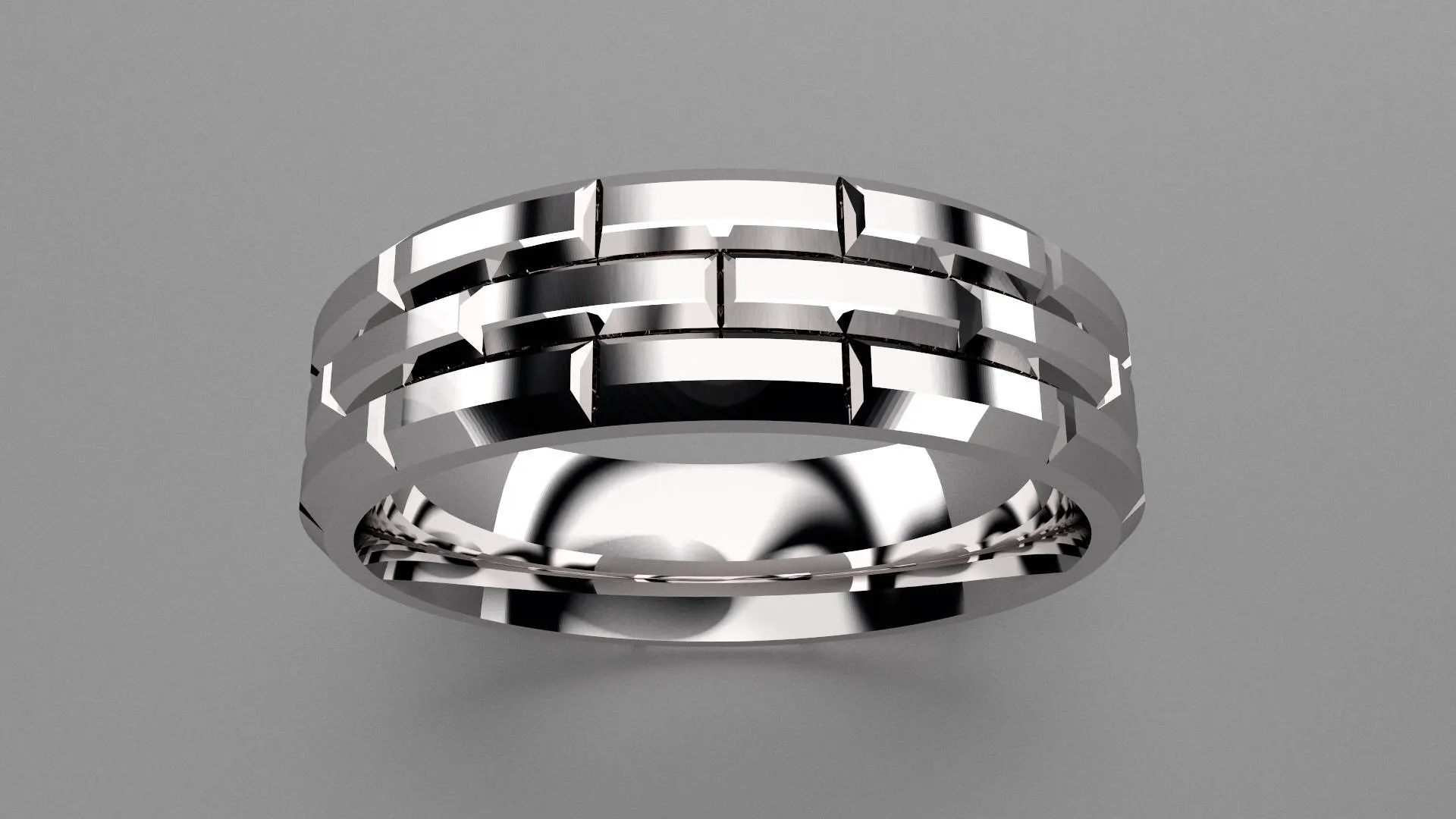 Polished Sterling Silver 6mm Brick Pattern Wedding Band