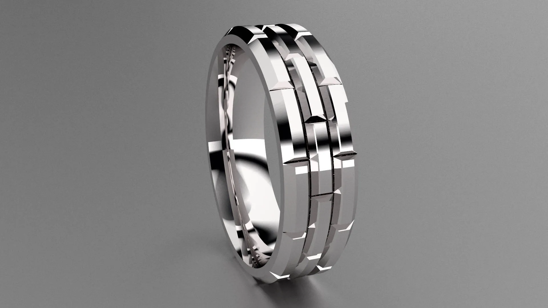 Polished Sterling Silver 6mm Brick Pattern Wedding Band