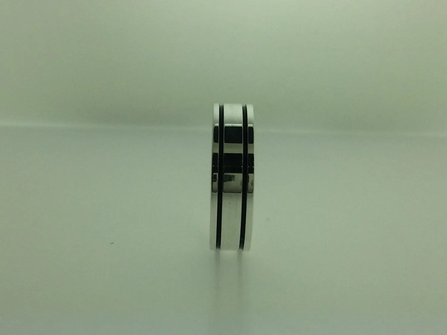 Polished Sterling Silver 6mm Double Black Groove Wedding Band