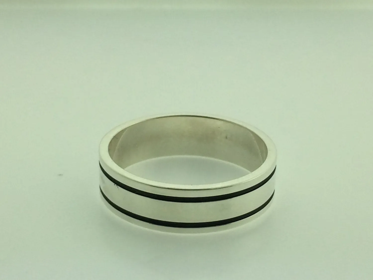 Polished Sterling Silver 6mm Double Black Groove Wedding Band