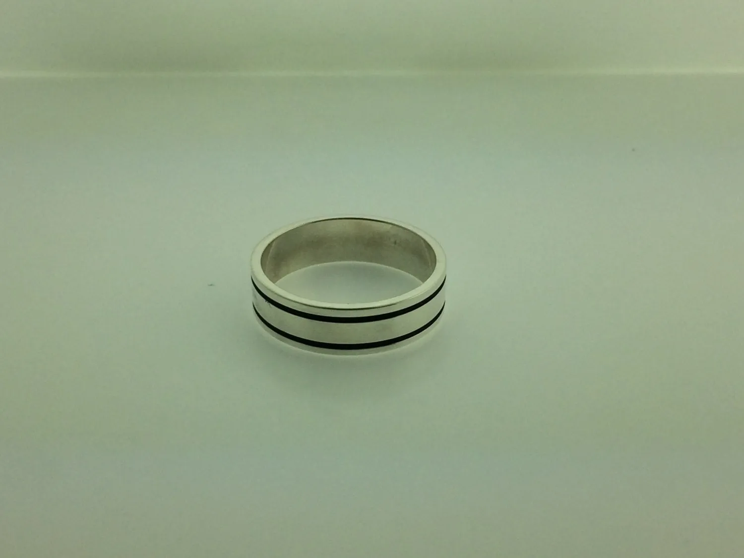 Polished Sterling Silver 6mm Double Black Groove Wedding Band