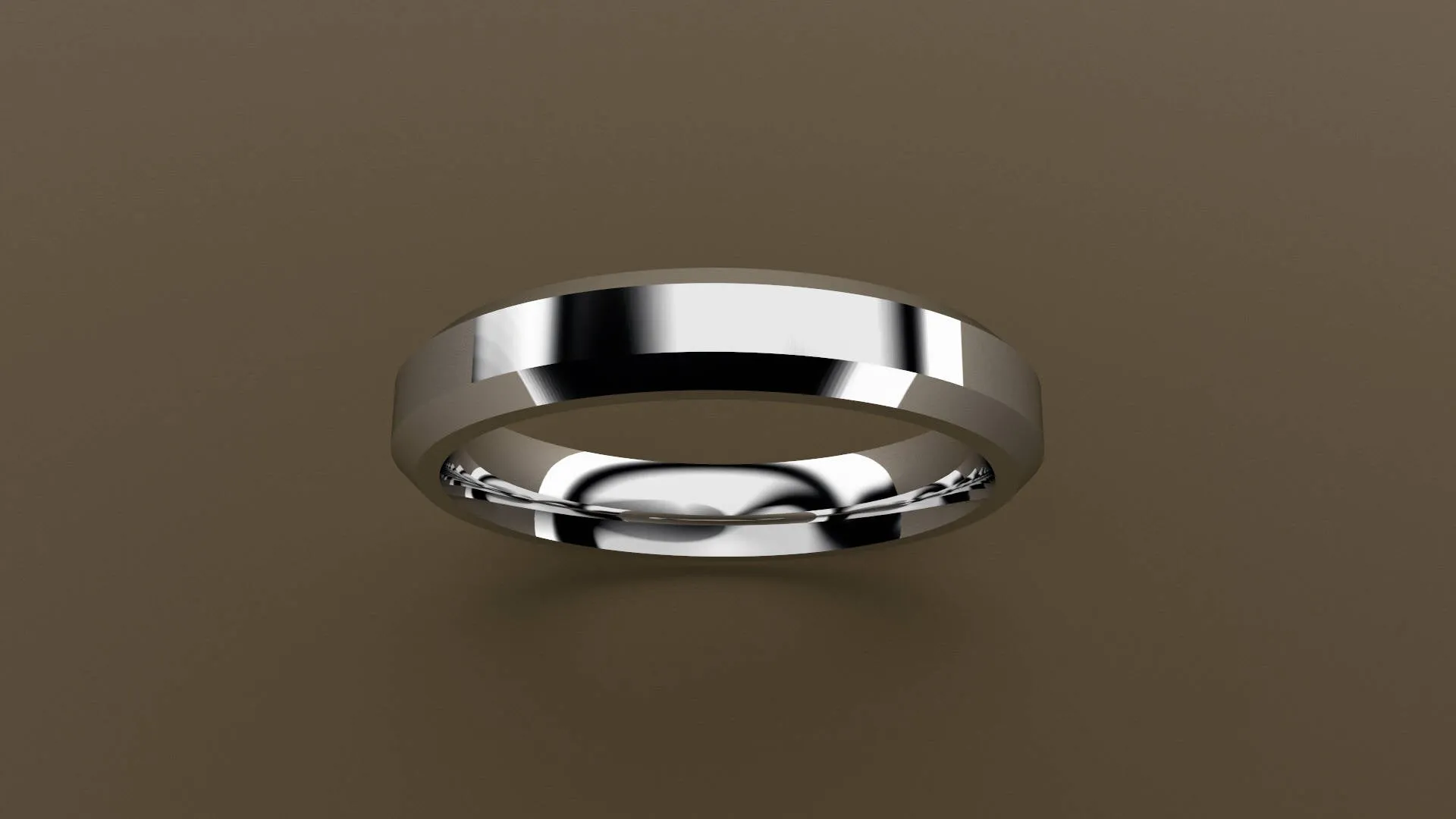 Polished White Gold 4mm Beveled Edge Wedding Band