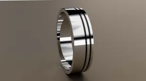 Polished White Gold 6mm Double Offset Black Grooved Wedding Band