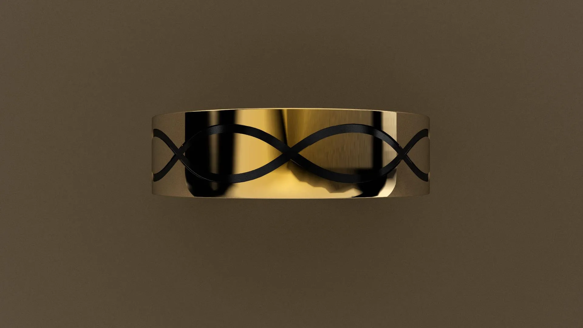 Polished Yellow Gold 6mm Infinity Black Groove Wedding Band