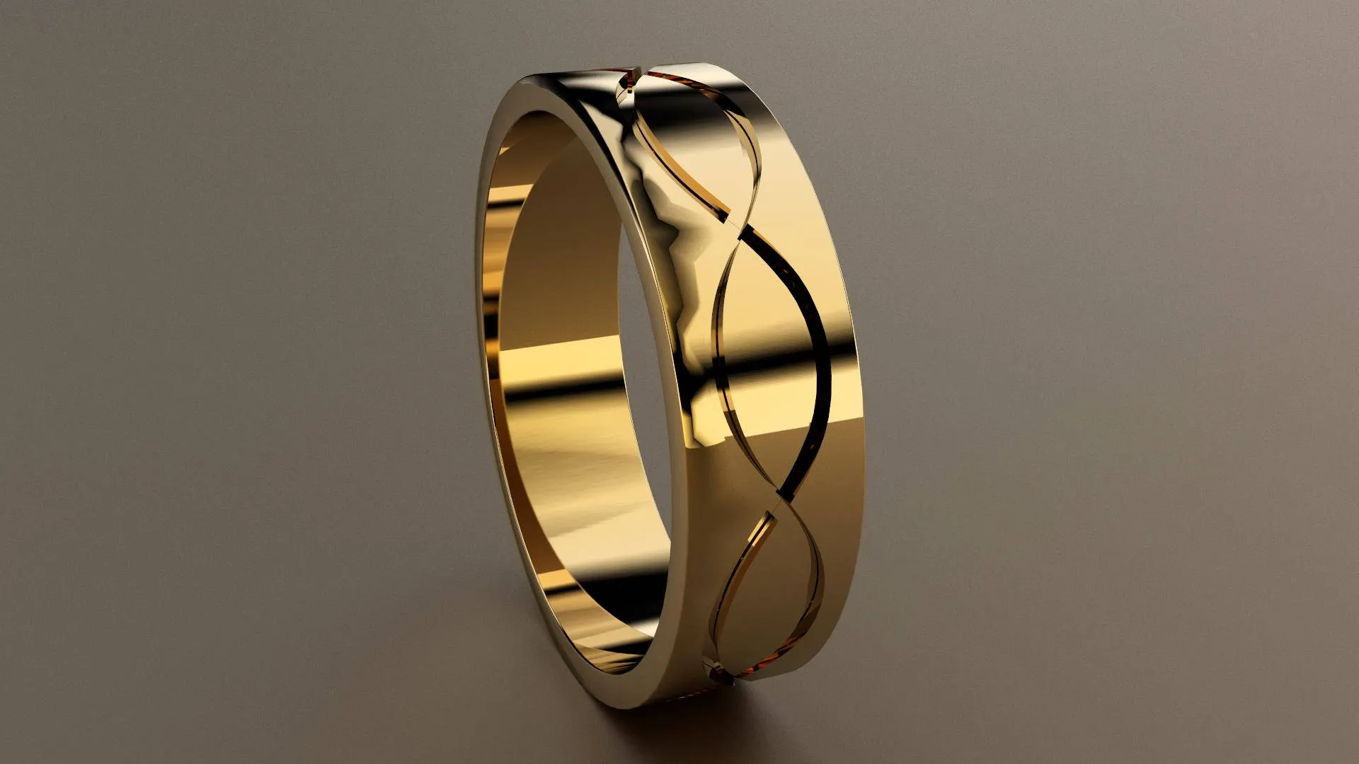 Polished Yellow Gold 6mm Infinity Groove Wedding Band