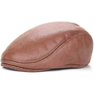 PU Leather Winter Thicken Newsboy Cap - Light Coffee