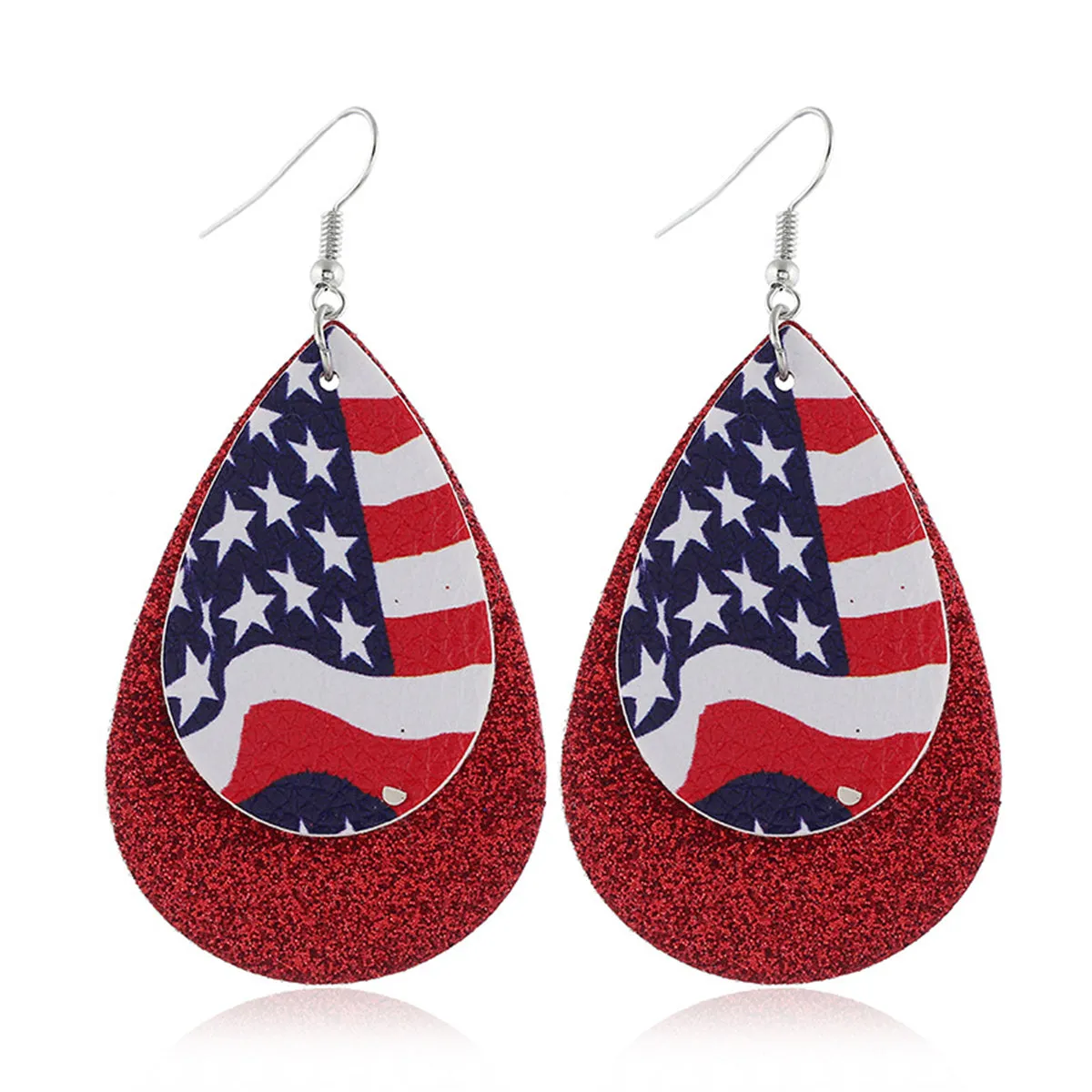 Red & Blue Polystyrene Stars & Stripes Glitter Drop Earrings