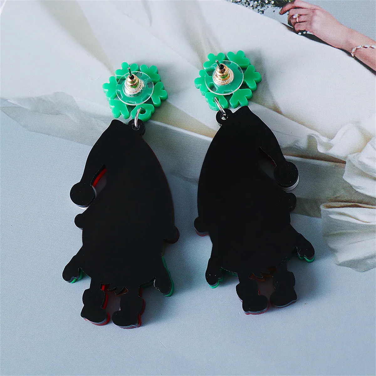 Red & Green Glitter Tiered Snowflake Gnome Drop Earrings