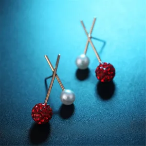 Red Cubic Zirconia & Pearl 18K Gold-Plated Stud Earrings