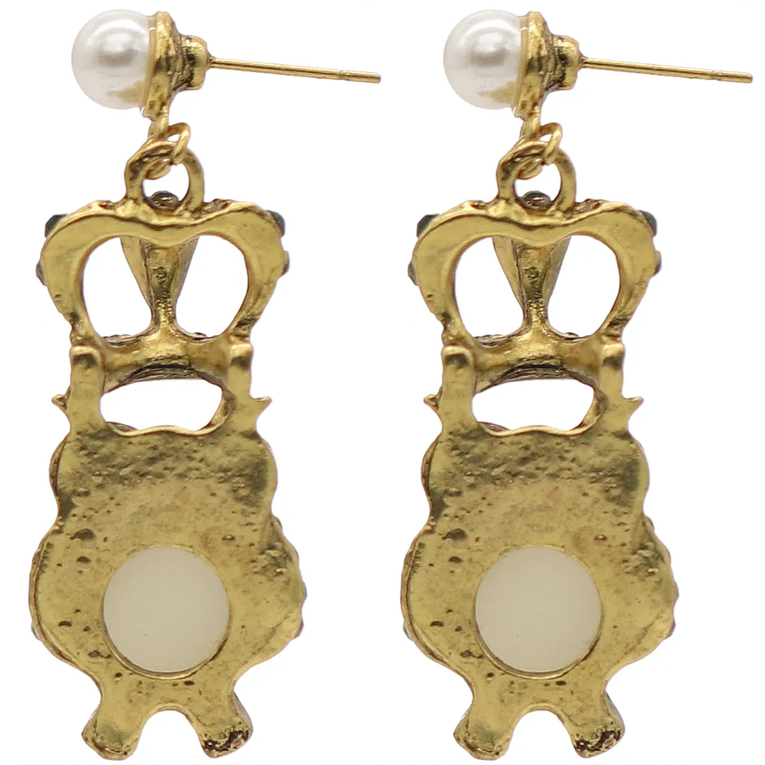 Red Iridescent Faux Pearl Owl Dangle Earrings