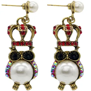 Red Iridescent Faux Pearl Owl Dangle Earrings