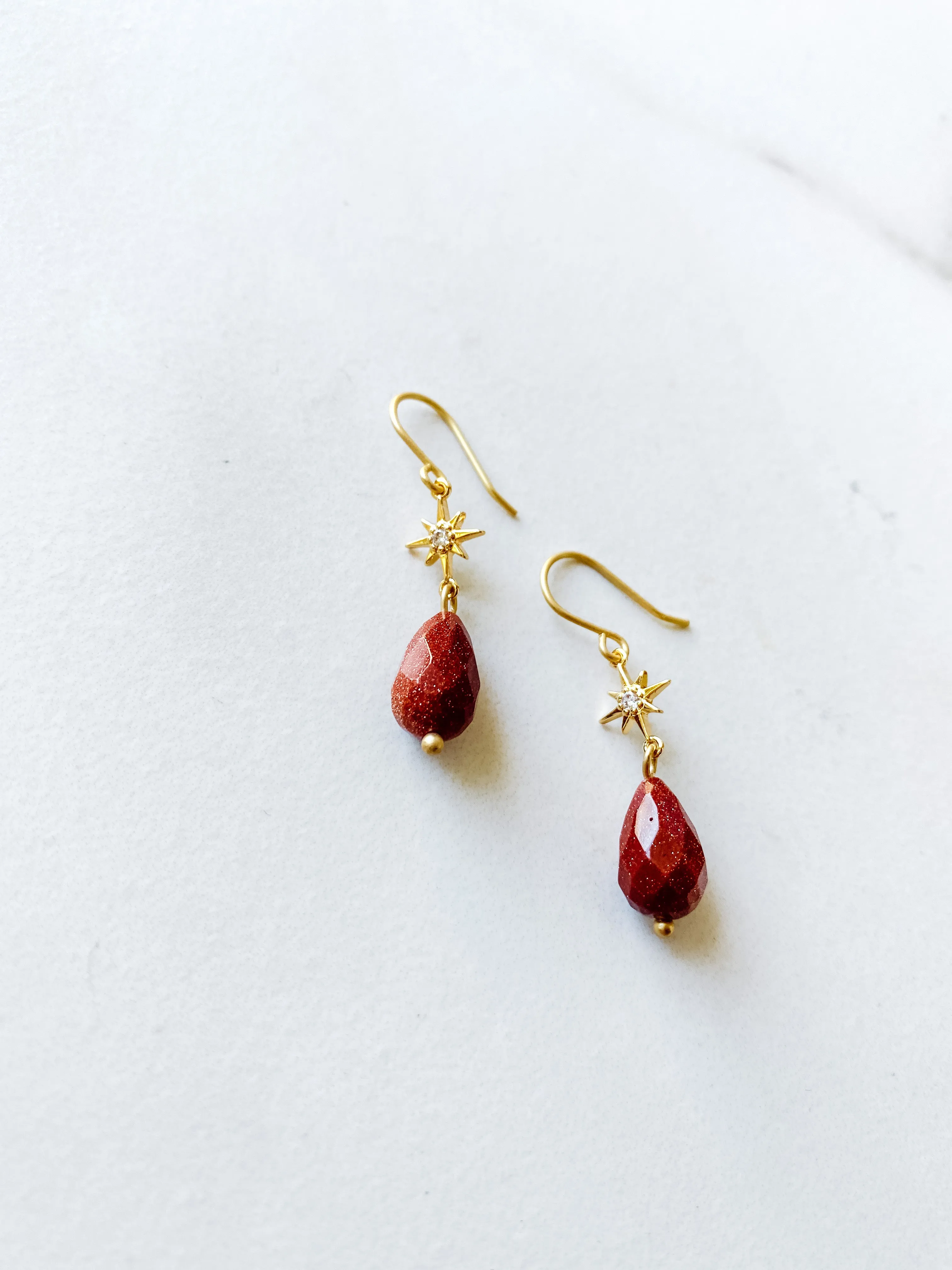 Red Sandstone Star Gazer Teardrop Earrings