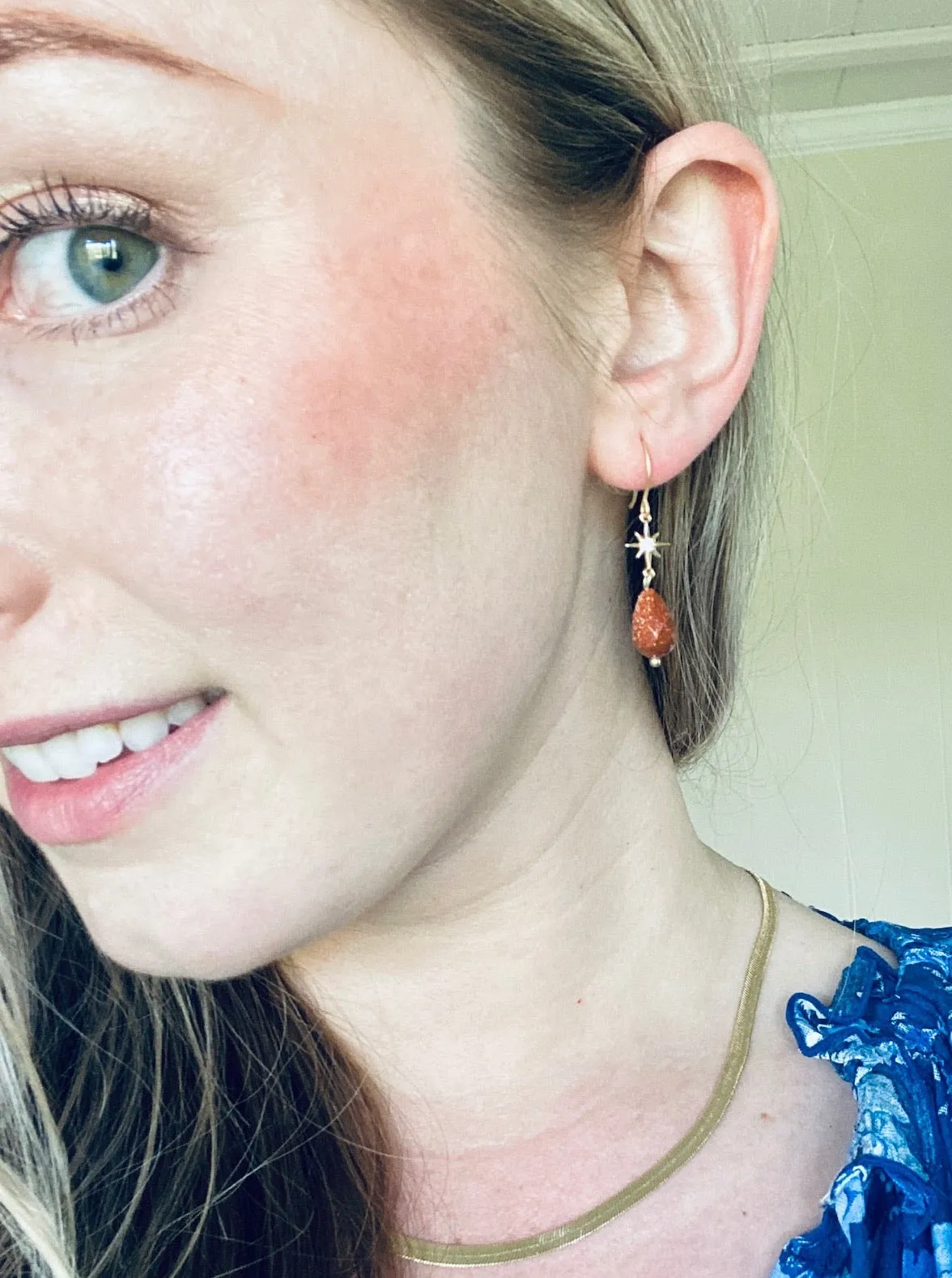 Red Sandstone Star Gazer Teardrop Earrings