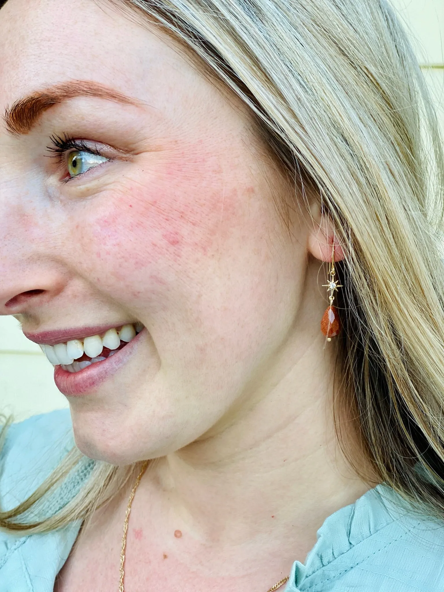 Red Sandstone Star Gazer Teardrop Earrings