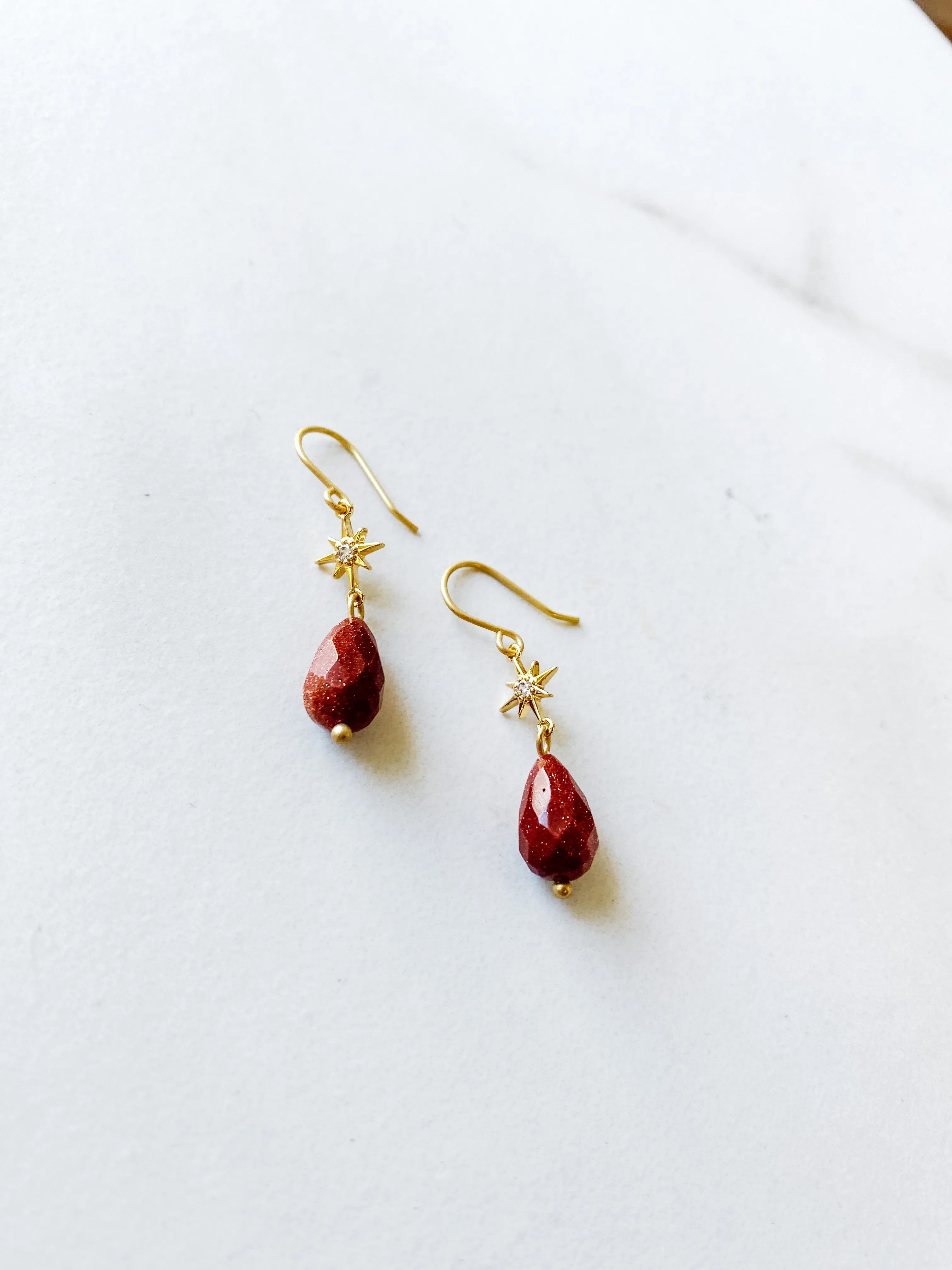 Red Sandstone Star Gazer Teardrop Earrings