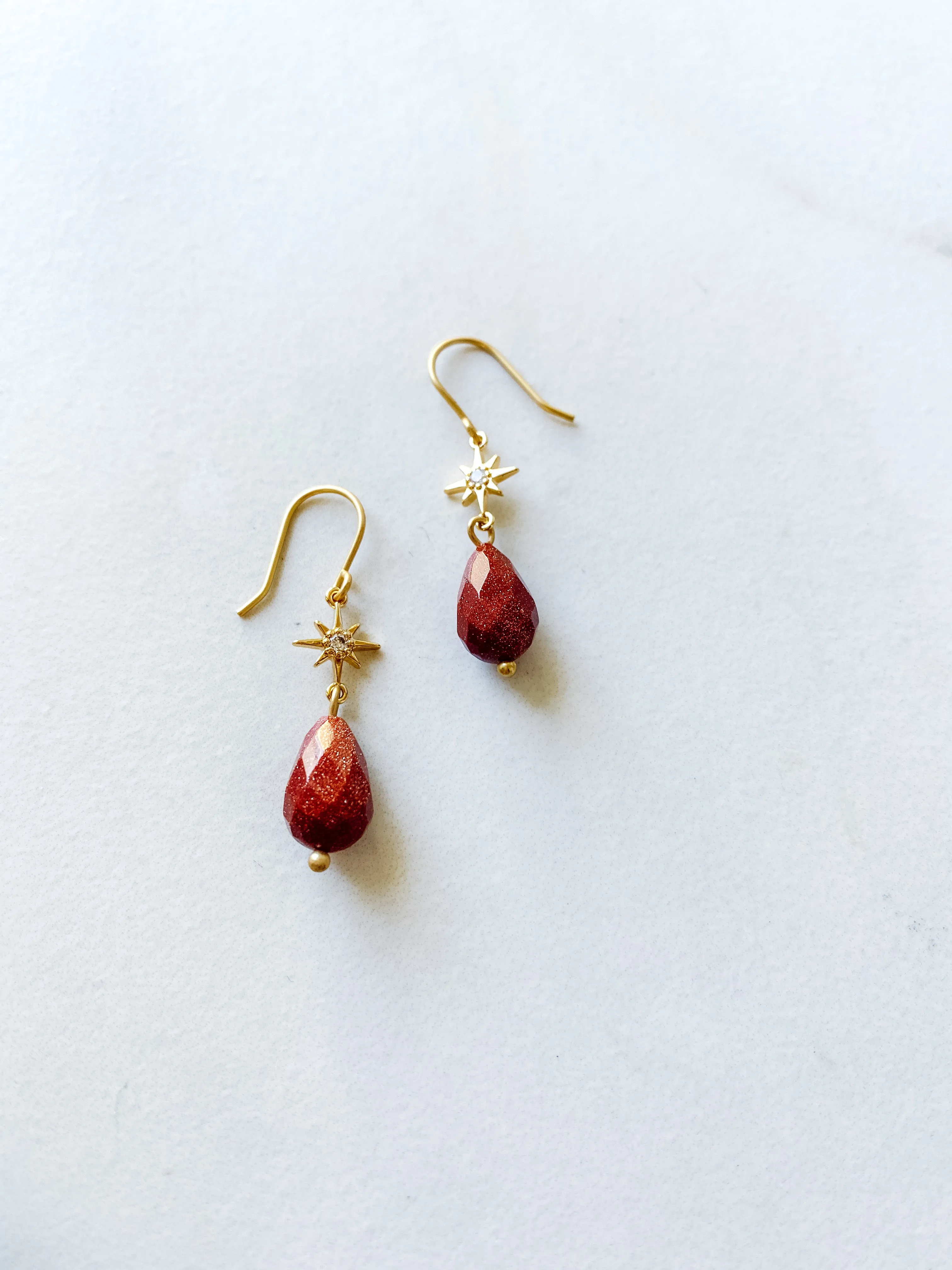 Red Sandstone Star Gazer Teardrop Earrings