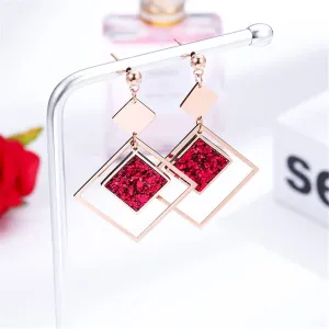 Red Sequin & 18K Rose Gold-Plated Rhombus Drop Earrings