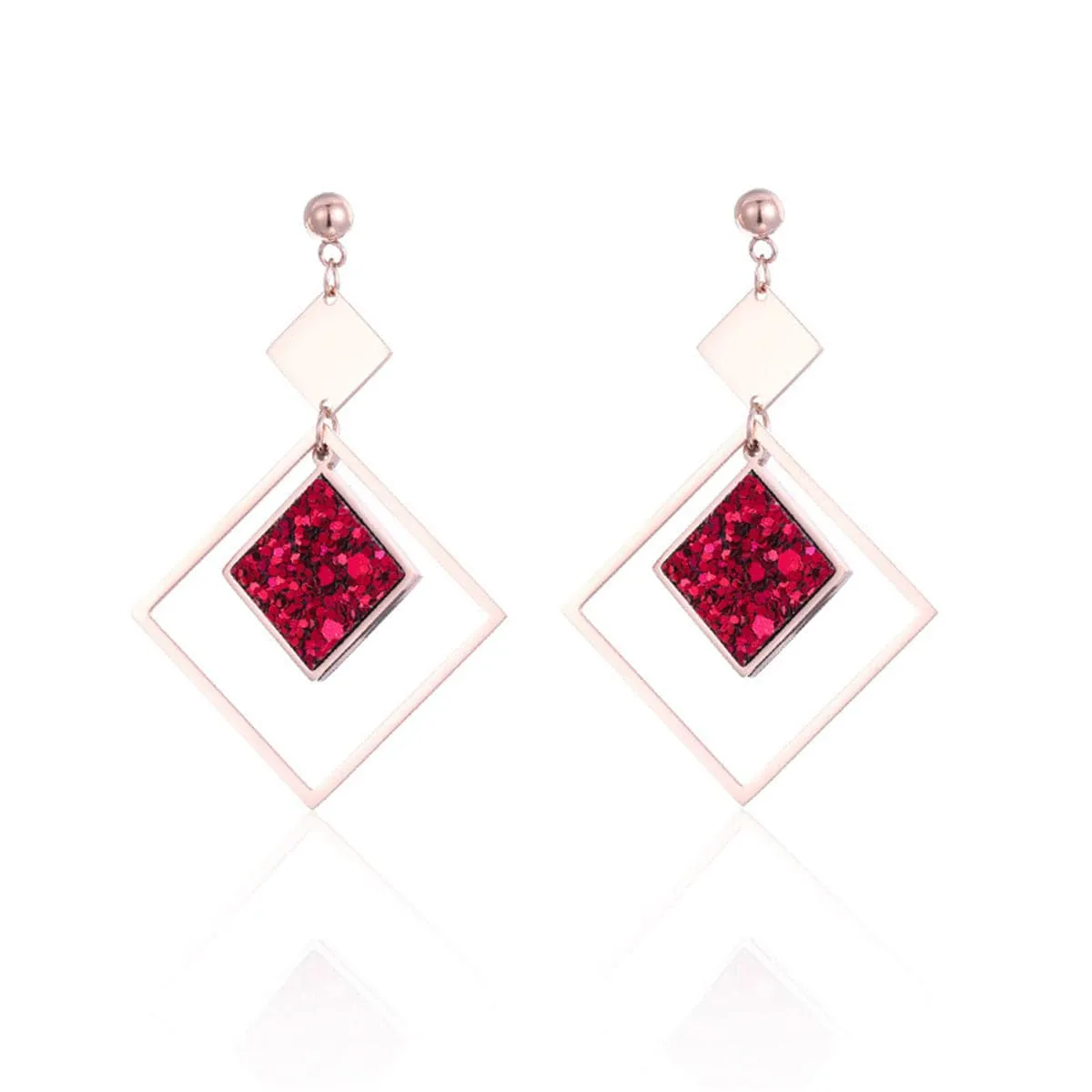 Red Sequin & 18K Rose Gold-Plated Rhombus Drop Earrings