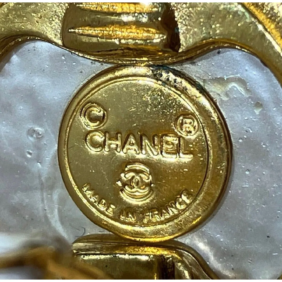 Reserved. Vintage CHANEL gold tone round earrings with faux pearl and 3D CC motif. Classic Chanel vintage jewelry piece. 051002ya1
