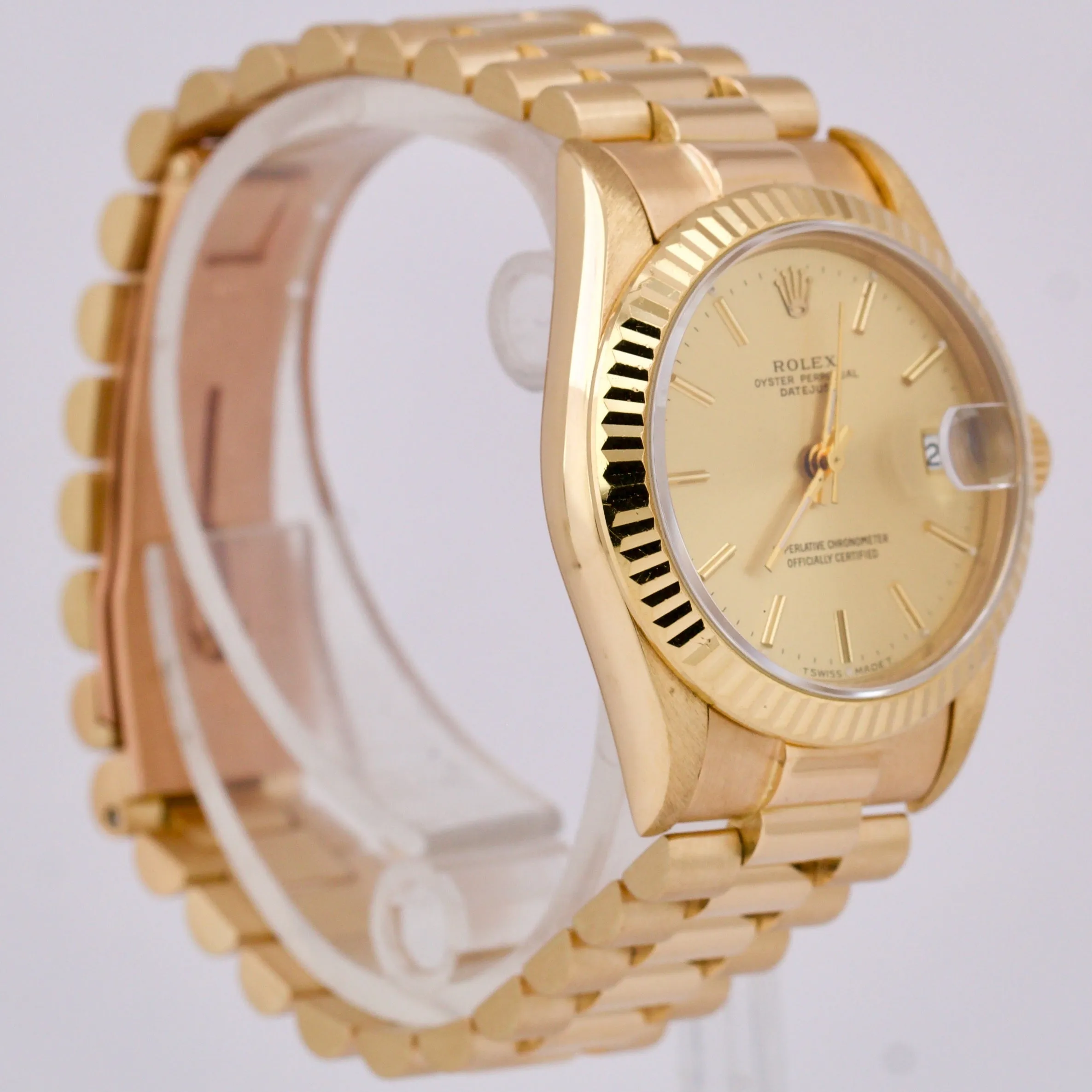 Rolex DateJust President 31mm CHAMPAGNE 18K Yellow Gold Fluted Watch 68278