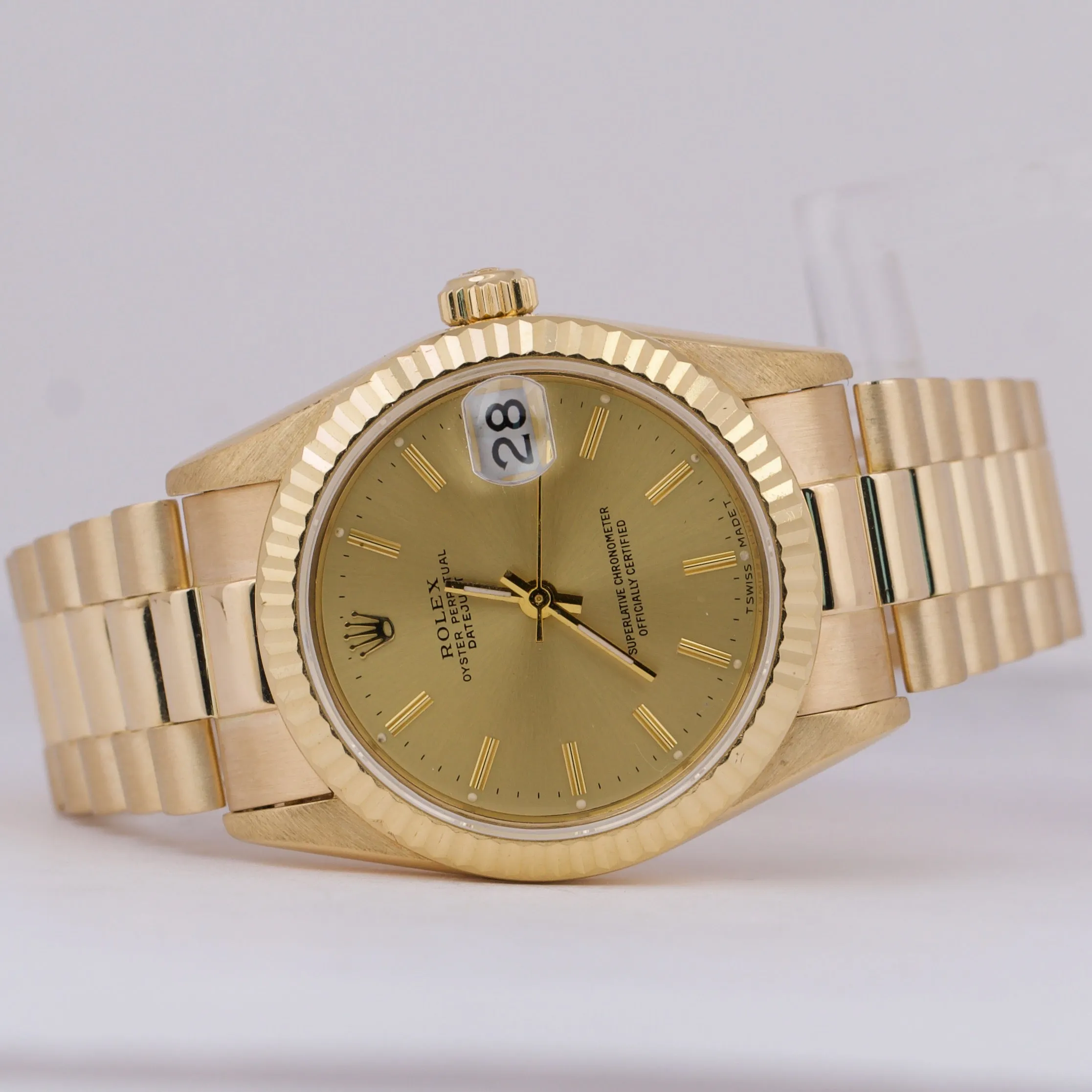 Rolex DateJust President 31mm CHAMPAGNE 18K Yellow Gold Fluted Watch 68278