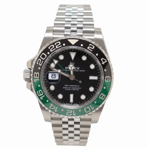 Rolex GMT-Master II "Sprite" Stainless Steel 40mm Black Stick Dial Watch Black & Green Ceramic Bezel SS Jubilee Bracelet | Ref# 126720VTNR