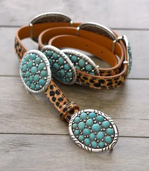 Rylan Stone Cluster Oval Concho Fashion Belt - Leopard