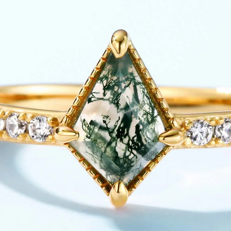 S925 Luxury Green Moss Agate Engagement Ring