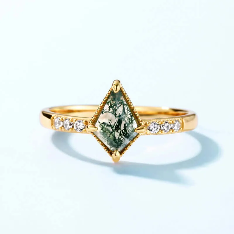 S925 Luxury Green Moss Agate Engagement Ring