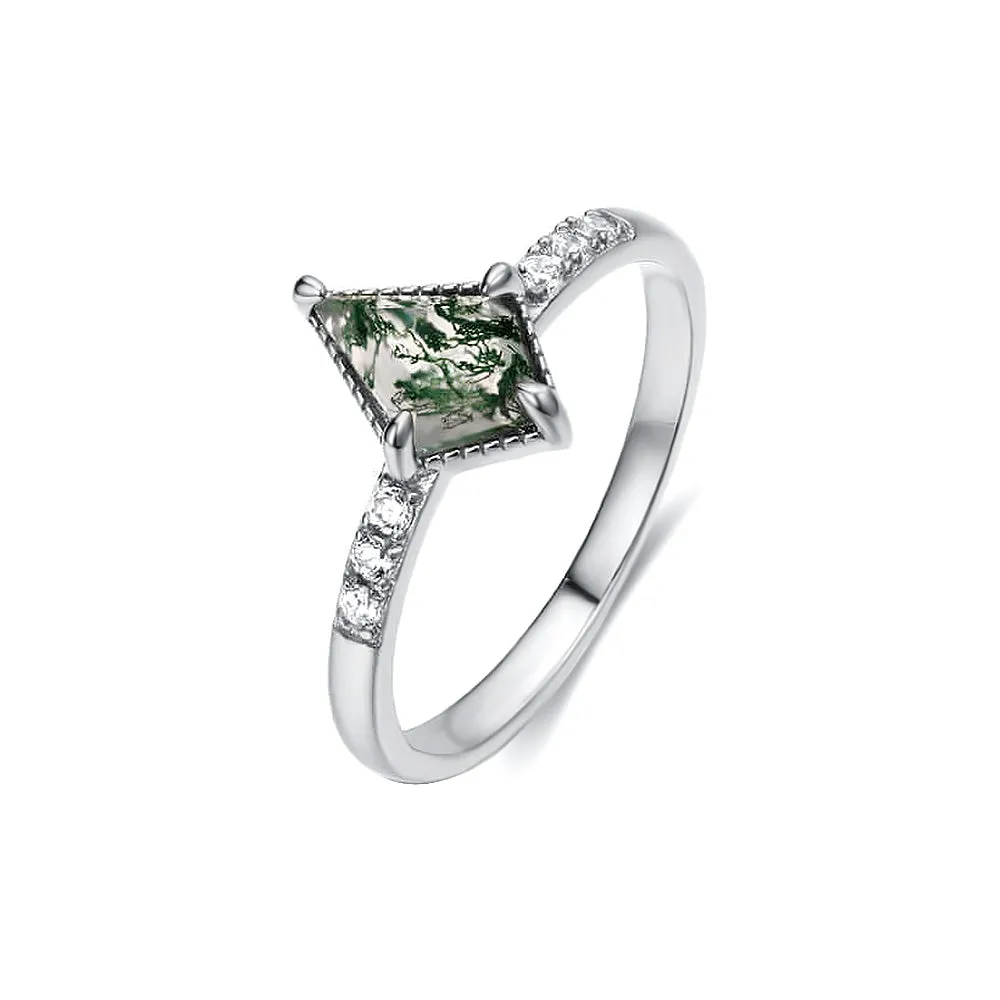 S925 Luxury Green Moss Agate Engagement Ring