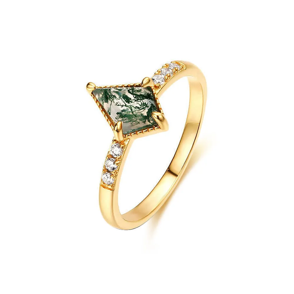 S925 Luxury Green Moss Agate Engagement Ring
